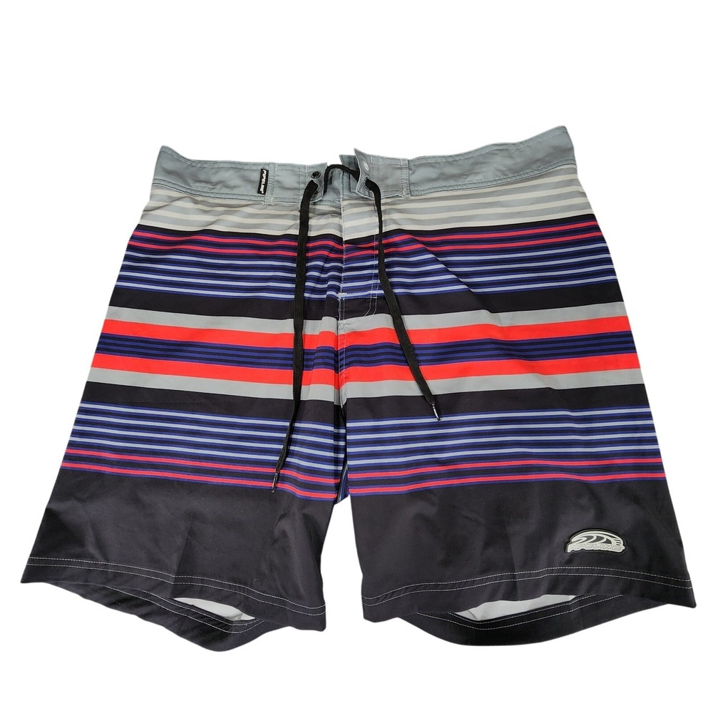Pipeline Board Shorts 40 Mens Stripe Gray Red White Black Blue Functional Fly 7"